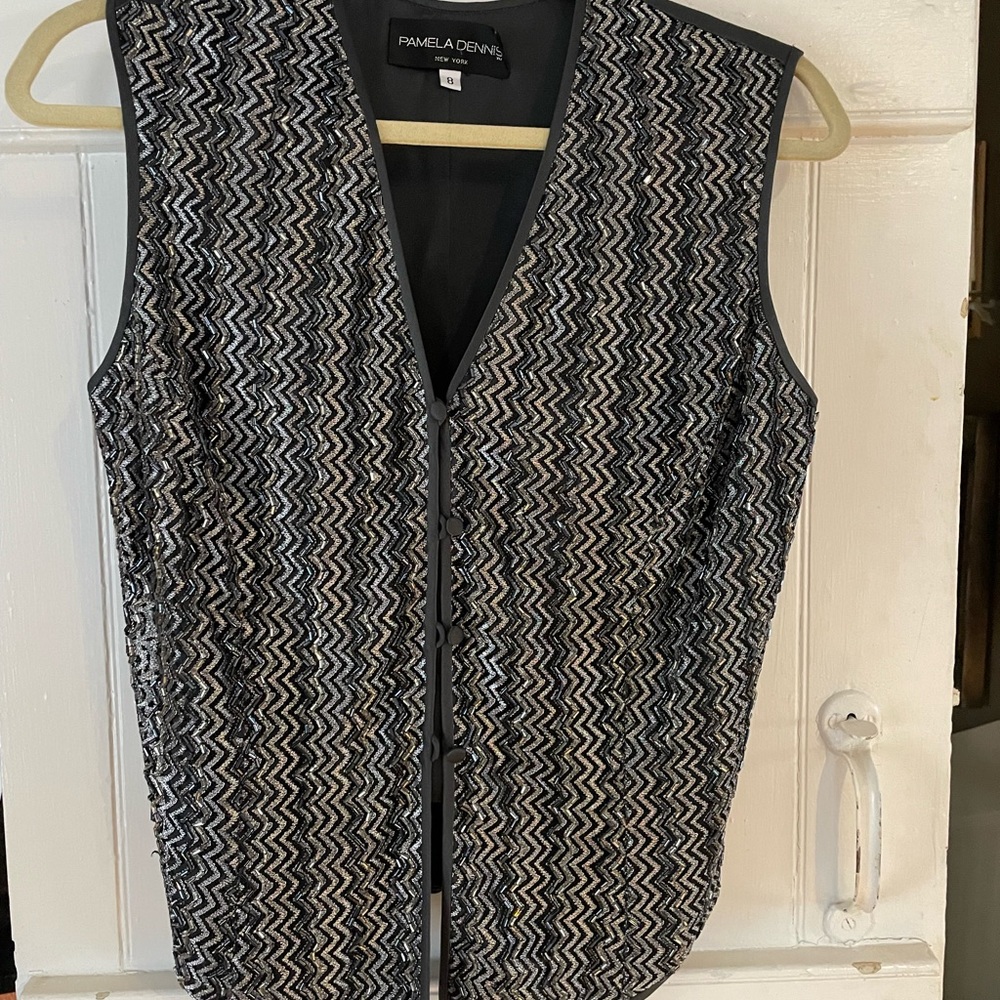 Pamela Dennis grey beaded vest